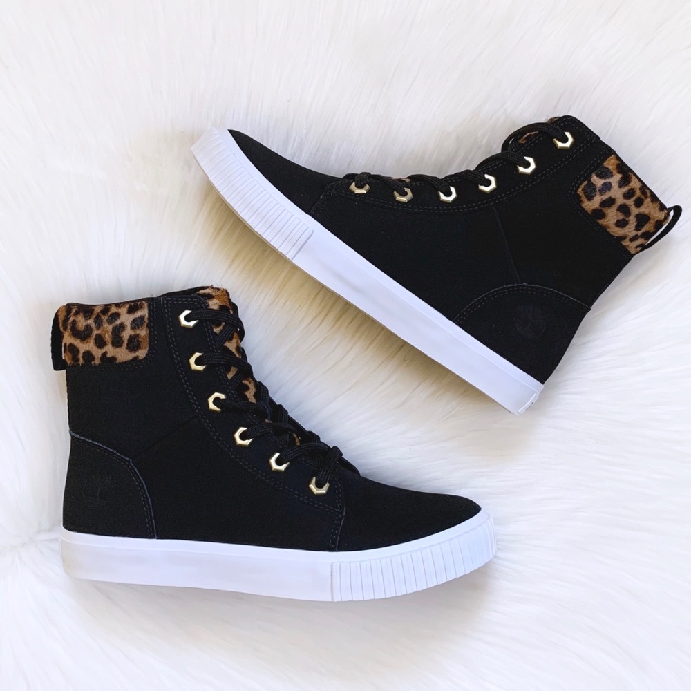 Timberland Black and Leopard Lace Up Boots - Picture 2 of 6